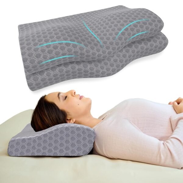 Memory Foam Cervical Neck Pillow | 2 Years Warranty | Pain Relief Sleep, Improves Posture, Spinal Alignment, Neck Pain Relief | 19 x 12 x 4 Inch | Grey Jacquard Cover | Pack of 2