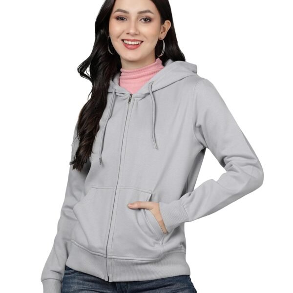 Alan Jones Clothing Women's Solid Zipper Hooded Sweatshirt | Front Zip, Ribbed Hem, Lined Hood, Casual Winter Wear