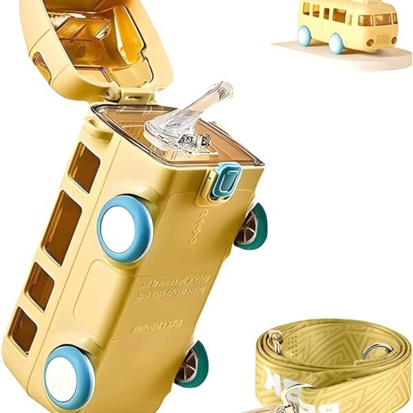 Prokart Premium Bus Water Bottle With Strap For Kids | Cute Drinking Jug with Wheels Leakproof, 500 ML | Portable Drinking Bottle for Kids Girls & Boys School Supplies (Yellow)