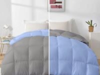Razzai 500 GSM Winter Comforter Premium Collection Quilted Revesible Comforter (90" x 90" Inches/228cm x 228cm) - Queen Size | Silver/Sky Blue
