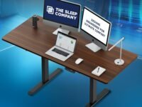 The Sleep Company - Electric Height Adjustable Desk | Ergonomic Work from Home Table | 4 Memory Presets | 2 Years Warranty | 1600 x 700 Thick Top | Free Installation | Wooden & Black