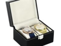 LEDO Men's and Women's Watch Box Holder Organizer Case In 2 Slots of watches In PU Leather with Black & Cream color