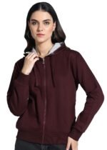 Alan Jones Clothing Women's Solid Zipper Hooded Sweatshirt | Front Zip, Ribbed Hem, Lined Hood, Casual Winter Wear