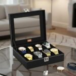 LEDO Men's and Women's Watch Box Holder Organizer Case In 8 Slots of watches In PU Leather with Black & Black