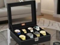 LEDO Men's and Women's Watch Box Holder Organizer Case In 8 Slots of watches In PU Leather with Black & Black