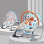 INFANTSO Baby Rocker & Bouncer for 0 to 2 Years (Blue), Portable Rocker for Newborn with Mosquito Net, Calming Vibrations, Soft Music & 3 Hanging Toys, 5-Point Safety Harness