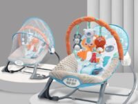 INFANTSO Baby Rocker & Bouncer for 0 to 2 Years (Blue), Portable Rocker for Newborn with Mosquito Net, Calming Vibrations, Soft Music & 3 Hanging Toys, 5-Point Safety Harness