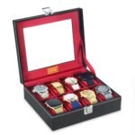LEDO Men's and Women's Watch Box Holder Organizer Case In 8 Slots of Watches In PU Leather with Black & Cherry