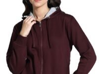 Alan Jones Clothing Women's Solid Zipper Hooded Sweatshirt | Front Zip, Ribbed Hem, Lined Hood, Casual Winter Wear