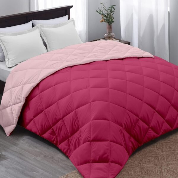 AYKA Reversible Comforter 220 GSM Microfiber Reversible AC Comforter/Blanket for Winter/Quilt/Duvets for King Size Double Bed Comforter (90 * 100, Pink & Peach)