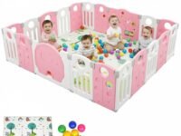 16 panel Playpen for Babies upto 5 year with Mat and Balls Foldable Baby Play Area Indoor Setup Play Yard Fence for Toddlers Kids Playarea Setup Outdoor Children Play Pen with Gate Baby Playpen(5.2*6.1 FT=30 SQFT Pink)