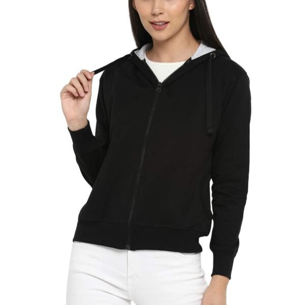 Alan Jones Clothing Women's Solid Zipper Hooded Sweatshirt | Front Zip, Ribbed Hem, Lined Hood, Casual Winter Wear