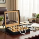 LEDO Men's and Women's Watch Box Holder Organizer Case In 18 Slots of watches In PU Leather with Black & Cream