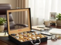 LEDO Men's and Women's Watch Box Holder Organizer Case In 18 Slots of watches In PU Leather with Black & Cream