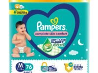 Pampers Complete Skin Comfort Pants, Anti-rash blanket, Lotion with Vitamin E & Aloe Vera, Medium (M), 76 Count, 7-12kg