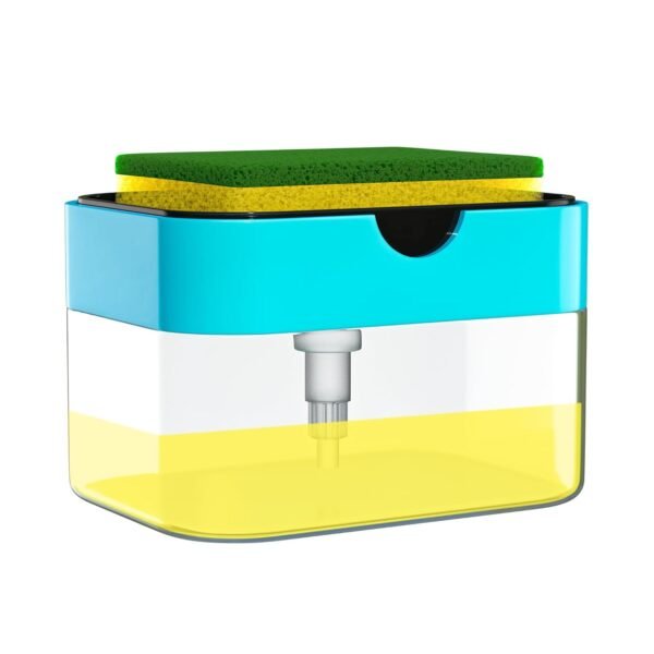 2 in 1 Soap Dispenser for Bathroom Accessories Dishwasher Liquid Holder Liquid Dispenser Pump 400 ML with Sponge Holder Kitchen Sink Accessories Items (Multi-Color)