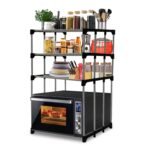 3 Tier Microwave Oven Collapsible Metal Rack Multipurpose Storage Stand for Kitchen Platform and Floor, Space-Saving Organizer Shelf for Microwave and Kitchen Essentials