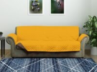 @Home by Nilkamal Solid Polyester 3 Seater Sofa Cover | Reversible & Quilted Sofa Cover | Washable Couch Cover with Non Slip Foam| Set of 1-179 x 279 cm | Mustard & Taupe