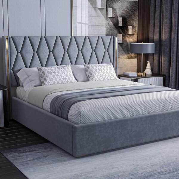 Acacia Modern Upholstered Queen Size Bed with Box Storage for Bedroom | Wooden Double Bed with Storage | Platform Cot Bed with Upholstery Premium Fabric | 6.5 x 5 Ft | Sheesham Solid Wood, Dark Grey
