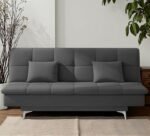 Adorn India Premium New Aspen 3 Seater Sofa Cum Bed 4X6 Velvet Suede with 2 Cushions (Color Dark Grey) and Suitable for All Indoor, with 3 Years Warranty