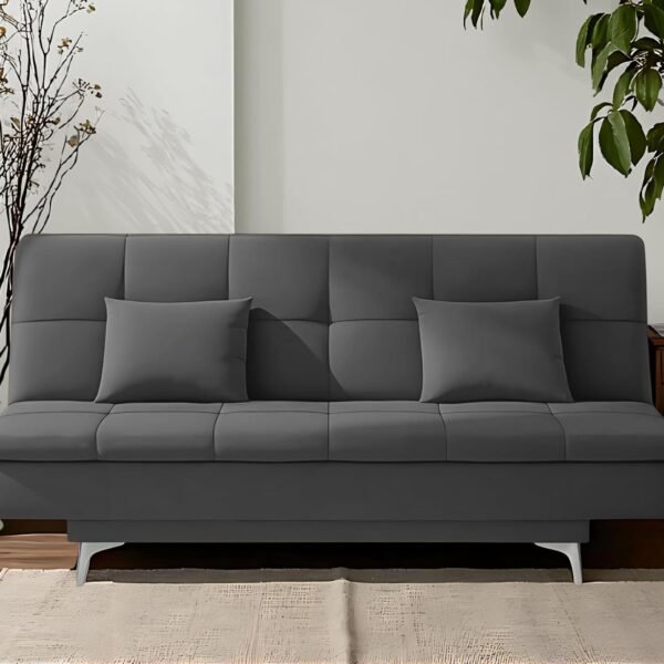 Adorn India Premium New Aspen 3 Seater Sofa Cum Bed 4X6 Velvet Suede with 2 Cushions (Color Dark Grey) and Suitable for All Indoor, with 3 Years Warranty
