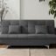 Adorn India Premium New Aspen 3 Seater Sofa Cum Bed 4X6 Velvet Suede with 2 Cushions (Color Dark Grey) and Suitable for All Indoor, with 3 Years Warranty
