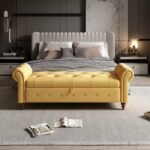 Aleila Upholstered Flip Top Storage Bench Sofa Ottoman Puff for Living Room, Bedroom, Office, Guestroom (Yellow)