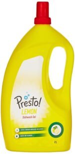 Amazon Brand - Presto! Dishwash Gel Jar | Lemon | 2 Litre | Safe on Hands | Grease Cleaner For All Utensils