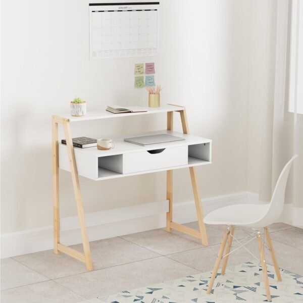 Amazon Brand - Solimo Ares Engineered Wood Computer Table and Study Desk (1 Drawer and 3 Shelves, White Finish)