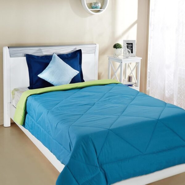 Amazon Brand - Solimo Microfiber Reversible Comforter, Single (Aqua Blue and Olive Green, 300 GSM)