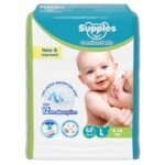 Amazon Brand - Supples Premium Baby Diaper Pants | 62 Baby Diapers | Large | 9-14 Kg | 12 Hrs Absorption | Cushiony Cotton Soft Fabric | Phthalates-Free | Triple Leak Guard