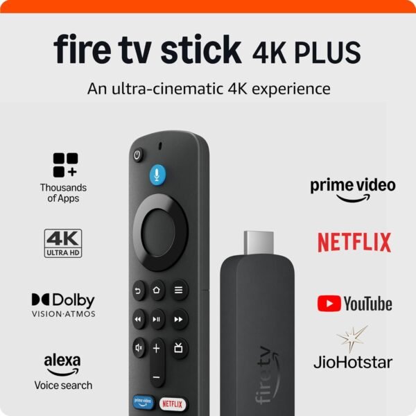 Amazon Fire TV Stick 4K Plus (newest model), Alexa Voice Search, Cinematic 4K streaming with HDR10+, Wi-Fi 6, Dolby Vision/Atmos