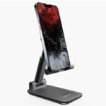 Ambrane Multipurpose Tabletop Mobile Stand | Adjustable Angle & Height| Universal Holder for iPhone, Samsung, OnePlus & All Smartphones | Portable, Anti-Skid | for Home, Office, Bed & Gifting (Black)
