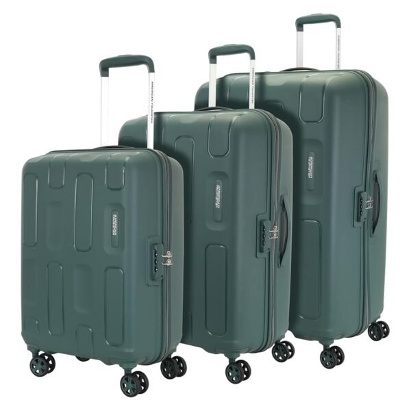 American Tourister 3PC PP Ivy 2.0-8 Wheel, Set (Small + Medium + Large) Hard Suitcase for Travel/Trolley Bag with Combination Lock & Smooth Sliding Double Wheel - Forest Green, 55 Cm, 68 Cm, 79 Cm