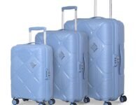 American Tourister Instavibe 3PC Set Trolley Bag for Travel Polypropelene Suitcase with Mounted TSA Lock, Double Wheels, Flexi Packing Straps, and Side Hooks for Men & Women - Sky Blue