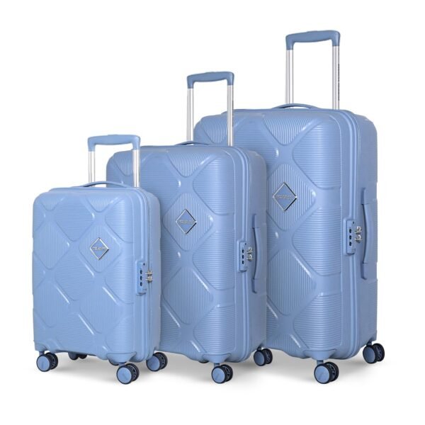 American Tourister Instavibe 3PC Set Trolley Bag for Travel Polypropelene Suitcase with Mounted TSA Lock, Double Wheels, Flexi Packing Straps, and Side Hooks for Men & Women - Sky Blue