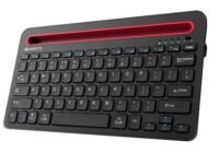 Amkette Optimus Pro Multi Device (4in1) Rechargeable Wireless Keyboard/Bluetooth Keyboard with Scissor Keys | One Click Device Switching & AI Access for MacOS & Windows | Tablet & Phone Holder (Black)