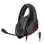 Ant Esports H590 7.1 Surround Sound Gaming Headset, USB Wired Over-Ear Headphones with 50mm Drivers, Noise Cancelling Mic, Red LED, Soft Earmuffs, for PC, PS5, Xbox, Laptop