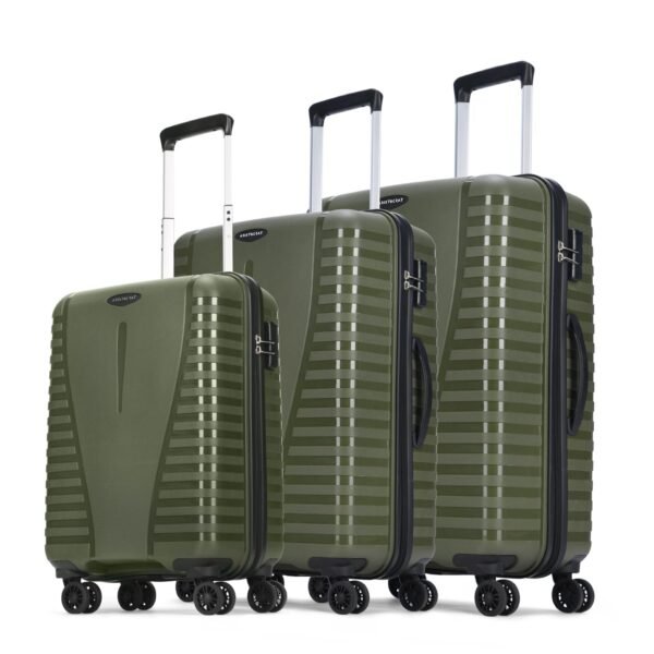 Aristocrat 3 Pc Airpro Set Cabin 55cm(Small) Check-in 66cm(Medium) Check-in 75cm(Large) 8 Wheels Spinner Trolley Bags, Hard Case Luggage, Lightweight Bag & Combination Lock|3 Years Warranty (Green)