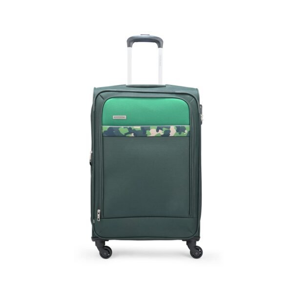 Aristocrat Medium Commander 69Cms Premium Polyester with PVC Coating Soft Sided Check-in 4 Spinner Wheels Green Suitcase