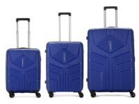 Aristocrat Set of 3 Prime 3 Pc Cabin 55cm(Small) Check-in 66cm(Medium) Check-in 75cm(Large) 8 Wheels Trolley Bags for Travel Hard Case Luggage, Combination Lock (Blue) | 3-Year Warranty