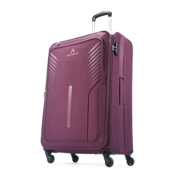 Aristocrat Skyway Large Size Soft Check in Luggage (79 cm) | Spacious Polyester Trolley with 4 Wheels and Combination Lock | Dazzling Maroon | Unisex| 3 Years Warranty