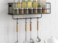 Artsio Craft Store Wall Mounted Spice Rack – Iron Multi-Tiered Kitchen Organizer for Seasoning, Spice Jar & Condiment Storage (16.5 x 4.5 x 4 in)