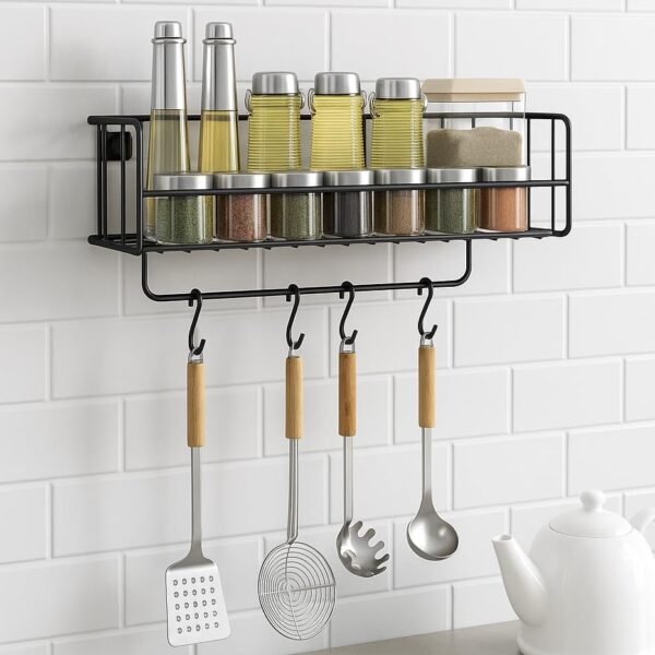 Artsio Craft Store Wall Mounted Spice Rack – Iron Multi-Tiered Kitchen Organizer for Seasoning, Spice Jar & Condiment Storage (16.5 x 4.5 x 4 in)