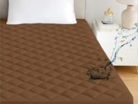 Ayka 100% Waterproof Double Size 72x48 inch Cotton Quilted Mattress Protector Breathable Hypoallergenic Noiseless Ultra Soft Elastic Fitted Bed Protector Mattress/Bed Cover (Brown, Double (72 * 48"))