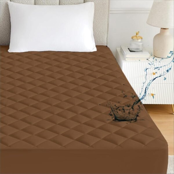 Ayka 100% Waterproof Double Size 72x48 inch Cotton Quilted Mattress Protector Breathable Hypoallergenic Noiseless Ultra Soft Elastic Fitted Bed Protector Mattress/Bed Cover (Brown, Double (72 * 48"))