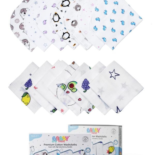 BABBY NEST Baby Washcloth Combo Set |100% Hosiery and Muslin Cotton | Super Soft | Reusable & Ultra Soft | Face Towel | Pack of 2