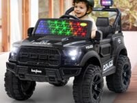BAYBEE Bronco Battery Operated Jeep For Kids,Ride On Toy Kid Car With RGB Windshield Light & Music,Electric Jeep Battery Car,Baby Big Cars For Kids To Drive 3 To 8 Years(Bronco Police Edition),Black