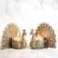 BEHOMA Aluminium Dancing Peacock Pair Figurine for Good Luck & Love | for Home Decor Tabletop Living Showpiece for Valentine's Day, (Scented Glass Votive Candle Included), Set of 2, Gold,18.5 cm,11 cm
