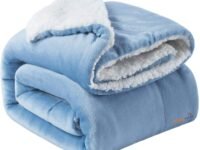BSB HOME Polyester Micromink Summer AC Blanket Sherpa Super Soft Flannel Solid/Plain Dohar/Comforter, Sky Blue, Size 220 x 228 Cms (Approx 7.4 x 7 ft) (Double)